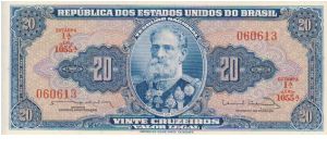 Brazil 20Cr Blue front 1950's/60's Banknote