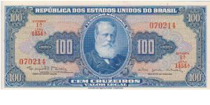 Brazil 100Cr Blue Front 1950's/60's Banknote