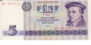 East Germany 5 Marks dated 1975 Banknote