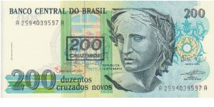 Brazil Cruzados Novos overstamped with 200 Cruzeiros Banknote