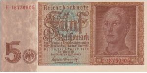 Nazi Germany 5 Reichsmark with a image of a Hilter Youth on the Obverse! Banknote