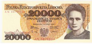 20,000 zloty; February 1, 1989 Banknote
