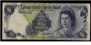 Cayman Islands Currency Board 1 Dollar 1974 (1985). P-5b. # A/6 605532. Banknote