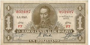 1 Boliviano Banknote