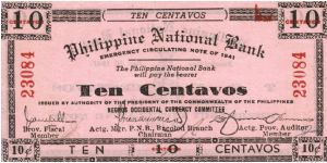 S-621a Negros Occidental 10 centavos note on pink paper. Banknote