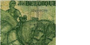 Banque National de Belgique (Belgium) 50 francs dated 09/01/1943. # 124188750. P-106. A large note 140mm x 85mm. Details only shown here. Low grade condition. Banknote