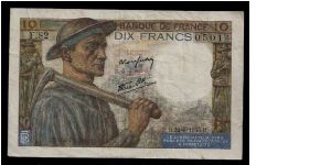 Banque de France 10 francs 1944. P-119e. Fine condition apart from one vertical fold. Banknote