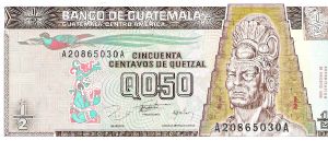 Guatemala, 1/2 Quetzal 1996 (Tecun Uman; Tikal) Banknote