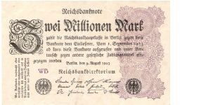 germany, 1923, 3 million marks, uniface reichbanknote. Banknote
