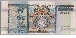 Burundi 1000 Francs 2006 PNEW. Banknote