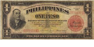 PI-81 Philippines 1 Pesos Treasury certificate. Banknote