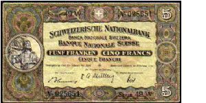 5 Franken / Francs / Franchi__
pk# 11 o (1)__
22-02-1951__
signatures: Müller / Hirs / Blumer

 Banknote