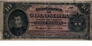 Colombia 10 pesos April 1904. Banknote