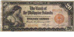 PI-9a RARE Philippine Islands 20 Pesos note with Garcia and Hord signatures. Banknote