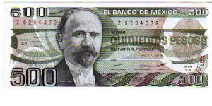 500 Pesos__

pk# 79 b__

07-August-1984__

Series EA
Nr. Z 628371
 Banknote