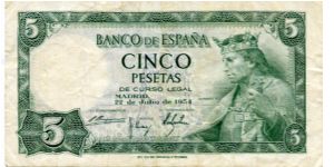 5 ptas
Geeen/Lilac  
King Alfonso X
Libery & Museam in Madrid
Wtmk Alfonso X Banknote