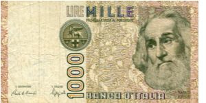 2000 Lira
Green/Tan
St Mark seal Marco Polo 
Facade of the Doges Palace Venice
Wtmk Marco Polo Banknote