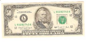 50 Dollars.

Portrait Ulysses S. Grant at center on face; US Capitol building on back.

Pick #488 Banknote