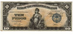 1920 10 Pesos XF/AU+ (BANK OF THE PHILIPPINE ISLANDS)
SN:C112018C Banknote