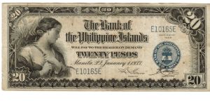 1933 20 Pesos VF (BANK OF THE PHILIPPINE ISLANDS)
SN:E10165E Banknote