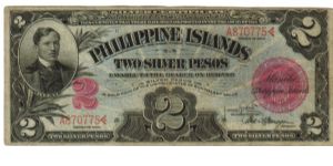 1906 2 Pesos F (PHILIPPINE ISLANDS-Silver Certificate)
SN:A870775 Banknote