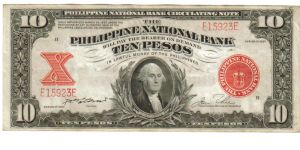 1937 10 Pesos XF+ (PNB- Circulating Note)
SN:E15923E Banknote