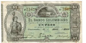 1900 1 Peso VF/XF (GUATEMALA) Banknote