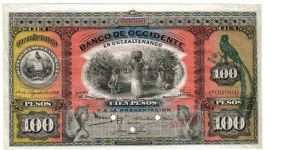 1916 100 Pesos XF(Guatamala) SPECIMEN Banknote