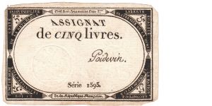 Assignat 5 Livres - 21/10/1793 Banknote