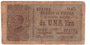 Kingdom of Italy - Buono di Cassa 1 Lira - 18 August 1914 Banknote