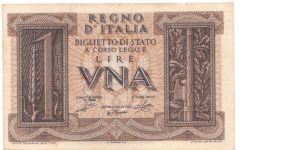 Kingdom of Italy - 1 Lira 14 November 1939 Banknote