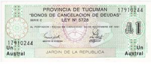 Province of Tucuman 1 Austral PS2711b Banknote