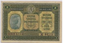 Kingdom of Italy - 2 Lire - Cassa Veneta dei Prestiti Banknote