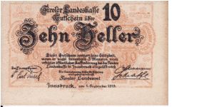 10 Heller PS139  Austrian States Tirol Banknote