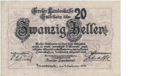 20 Heller PS140  Austrian States Tirol Banknote