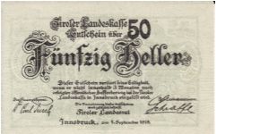 50 Heller PS141  Austrian States Tirol Banknote