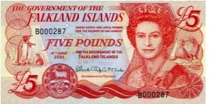 Queen and Penguins, map and sea lions on front;Governor's House and Christ Church Cathedral in Port Stanley on back Banknote
