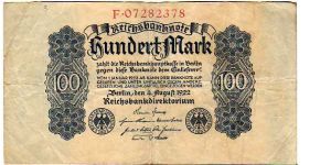 100 Mark __
pk# 75 __
04.08.1922
 Banknote