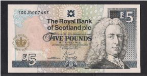 The Royal Bank of Scotland, 
6th February 2002, 
5 Pounds, 
QEII Golden Jubilee, 
the only Scotland banknote with QEII

P-363 Banknote