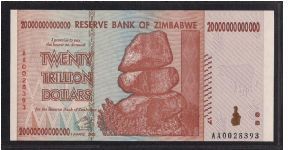 The highest Denomination notes in the world.10,20,50 & 100 Trillion.(Zimbabwe's economy has the highest rate of inflation EVER recorded in a non-war situation) Banknote