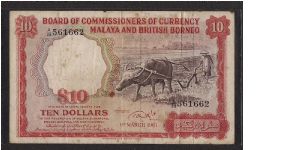 $10 Malaya British Borneo Buffalo Big A Banknote