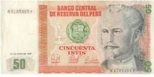 50 cincuenta intis,PERU,1987 Banknote
