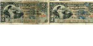 Uncut pair of 2 Pesos banknote from Banco de La Compania de Credito de Puerto Plata in the Dominican Republic from the 1880s. 
Printer: American Bank Note Company (ABNC). 
Catalog: S104; 1880_0002_S104_PP_I
Sale: $60.00 Banknote