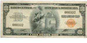 100 Pesos Banco Central ==> Emision: 1ra ==> Printer: ABNC ===> Signatures: Lic Jesús María Troncoso and Lic. Víctor Garrido ==> by: clubnumismatico.com Banknote