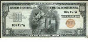 100 Pesos Banco Central ==> Emision: 1ra ==> Printer: WASL  ===> Signatures: Lic. Virgilio Álvarez Sánchez and Lic. José A. Turull Ricart  ==> Denominations: 1958 (1, 5, 10, 100) ==> by: clubnumismatico.com Banknote