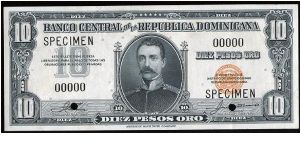Specimen ==> 10 Pesos Banco Central ==> Emision: 1ra ==> Printer: ABNC  ==> Signatures: Lic Jesús María Troncoso and Lic. José A. Castellanos    ==> Denominations: 1952 (10, 20, 1, 5, 10) ==> by: clubnumismatico.com Banknote