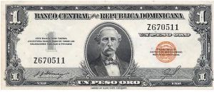 1 Peso Banco Central ==> Emision: 1ra ==> Printer: ABNC  ===> Signatures: Lic. José Joaquín Gómez and Lic. Virgilio Álvarez Sánchez  ==> Denominations: 1954 (1, 100) ==> by: clubnumismatico.com Banknote