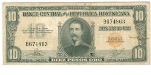 10 Pesos Banco Central ==> Emision: 1ra ==> Printer: ABNC  ===> Signatures: Lic. Arturo Despradel Lic. and Virgilio Álvarez Sánchez  ==> Denominations: 1957 (1, 5, 10, 20, 100, 1000) ==> by: clubnumismatico.com Banknote