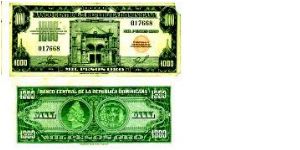 1000 Pesos Banco Central ==> Emision: 1ra ==> Printer: ABNC  ===> Signatures: Lic. Arturo Despradel Lic. and Virgilio Álvarez Sánchez  ==> Denominations: 1957 (1, 5, 10, 20, 100, 1000) ==> by: clubnumismatico.com Banknote