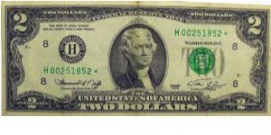Two Dollars, er. #H00251852* Banknote